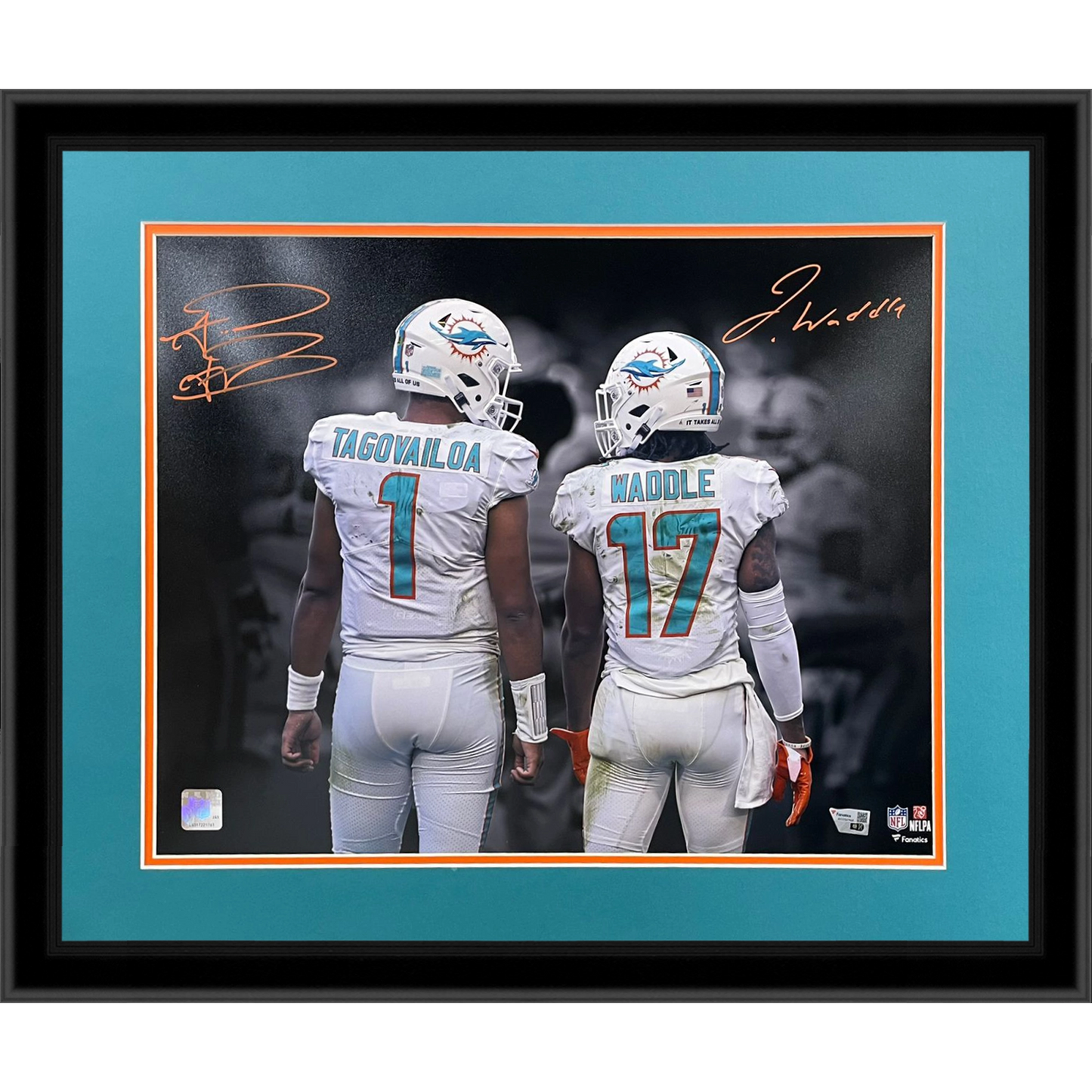 Tua Tagovailoa And Jaylen Waddle Autographed Miami Dolphins (Spotlight) Deluxe Framed 16x20 Photo - Fanatics