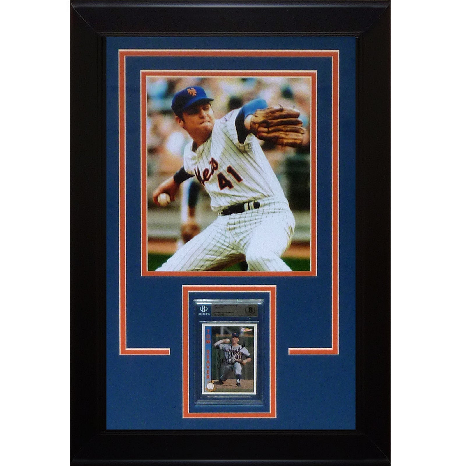 Tom Seaver Autographed Baseball Card Deluxe Framed with New York Mets 8x10 Photo - Beckett