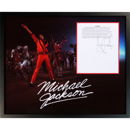 Michael Jackson Autographed Contract Music Display 20 by 24 Framed Piece - JSA , BAS