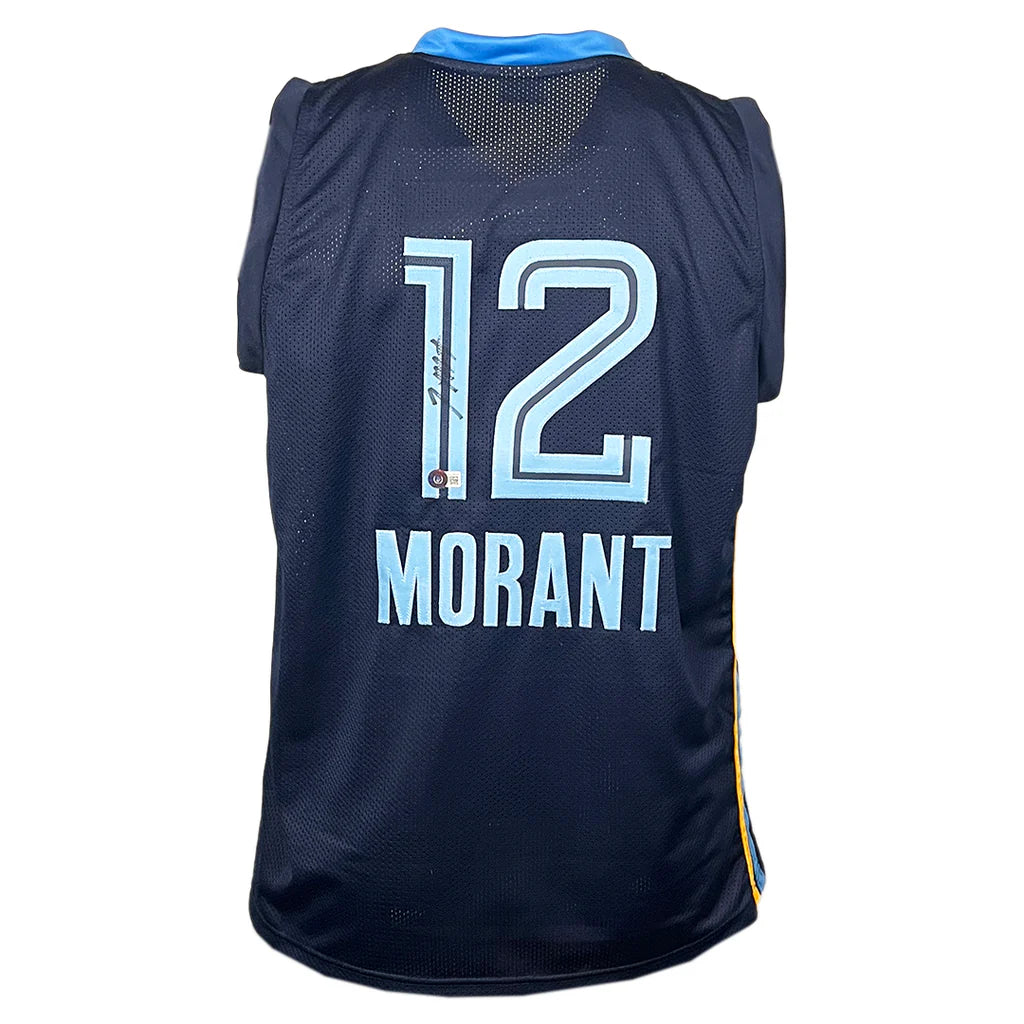 Ja Morant Autographed Memphis (Navy Blue #12) Custom Jersey - Beckett