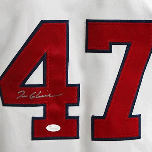 FRAMED Autographed/Signed TOM GLAVINE 33x42 Atlanta Blue Baseball Jersey  JSA COA