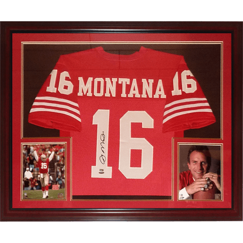 Joe Montana Autographed San Francisco 49ers (Red #16) Deluxe Framed Jersey