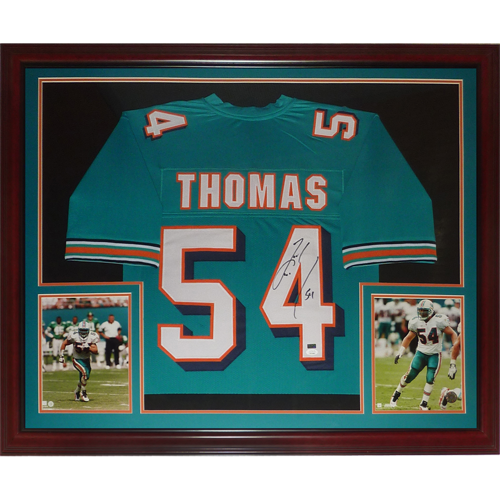 Zach Thomas Autographed Miami Dolphins (Teal #54) Deluxe Framed Jersey - JSA