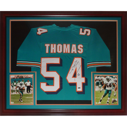 Zach Thomas Autographed Miami Dolphins (Teal #54) Deluxe Framed Jersey - JSA