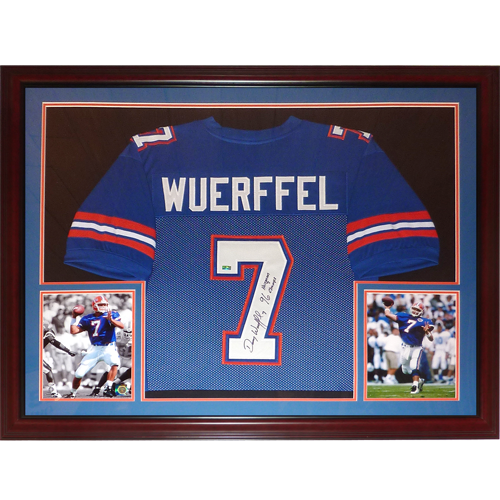 Danny Wuerffel Autographed Florida Gators (Blue #7) Deluxe Framed Jersey w/ 