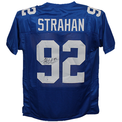 Michael Strahan Autographed Blue New York Jersey - Beautifully