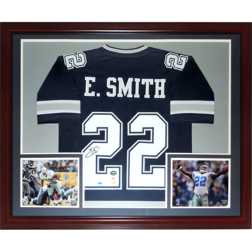 Emmitt Smith Autographed Dallas Cowboys (Blue #22) Deluxe Framed Jersey