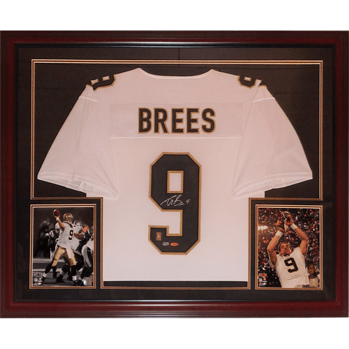 Drew Brees Autographed New Orleans Saints (White #9) Deluxe Framed Jersey - Brees Holo