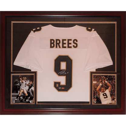 Drew Brees Autographed New Orleans Saints (White #9) Deluxe Framed Jersey - Brees Holo