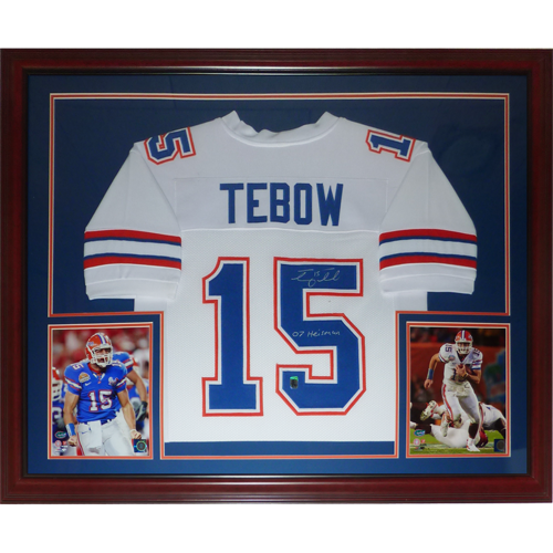 Tim Tebow Autographed Florida Gators (White #15) Deluxe Framed Jersey w/ 