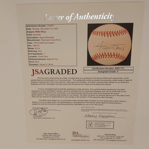 Willie Mays Autographed MLB Baseball - JSA Letter – Palm Beach