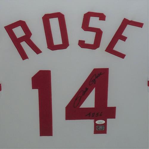 Pete Rose Autographed Cincinnati Reds (White #14) Deluxe Framed Jersey w/  4256