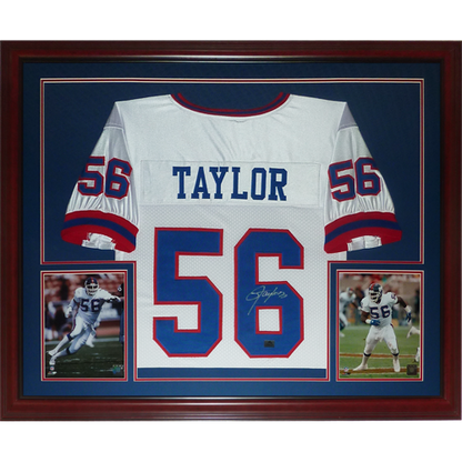 Lawrence Taylor Autographed New York Giants (White #56) Deluxe Framed Jersey - JSA