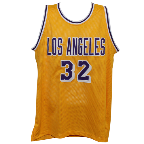 Magic Johnson Signed Black Pro Style Jersey Black Numbers Gold Trim BAS  Witness