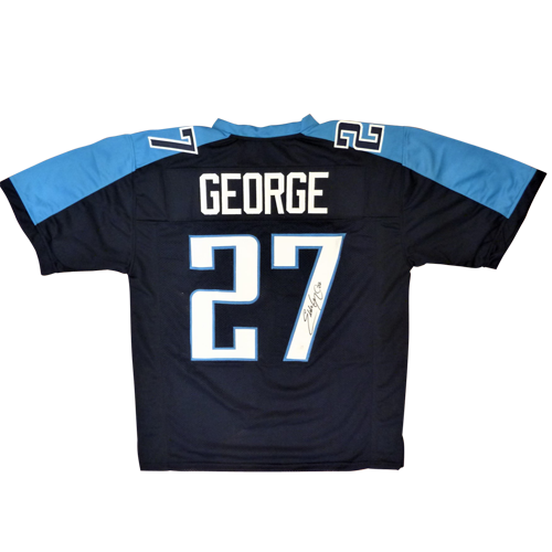 Eddie George Autographed Tennessee Titans (Blue #27) Custom Jersey - JSA