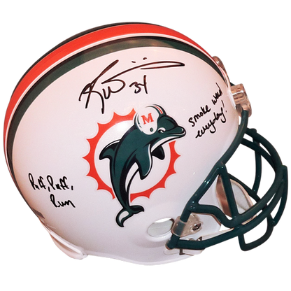 Ricky Williams Autographed Miami Dolphins (Throwback) Deluxe Full-Size Replica Helmet w/ "Smoke Weed Everyday", "Puff, Puff, Run" - JSA