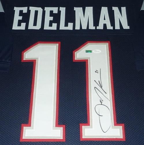 Julian Edelman Autographed New England Patriots (Blue #11) Deluxe Framed Jersey - JSA