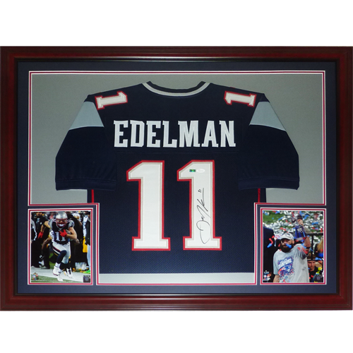 Julian Edelman Autographed New England Patriots (Blue #11) Deluxe Framed Jersey - JSA