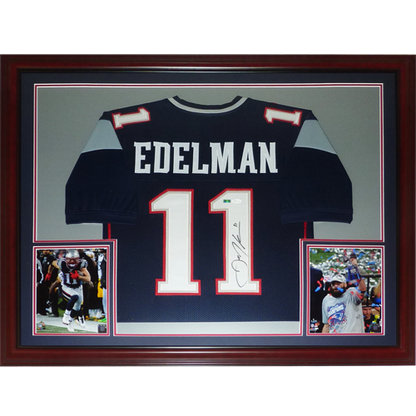 Julian Edelman Autographed New England Patriots (Blue #11) Deluxe Framed Jersey - JSA