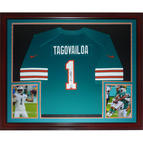 Tua Tagovailoa Autographed Miami Dolphins (Teal #1 Throwback) Deluxe Framed Nike Jersey - Fanatics