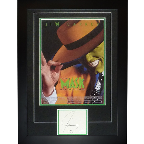 The Mask 11x17 Movie Poster Deluxe Framed with Jim Carrey Autograph - JSA