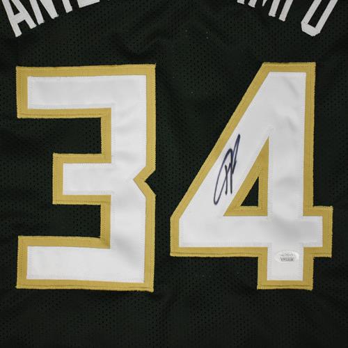 Press Pass Collectibles Giannis Antetokounmpo Authentic Signed Green Pro Style Jersey BAS Witnessed