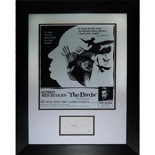 Alfred Hitchcock The Birds 11x17 Movie Poster Deluxe Framed with Tippi Hedren Autograph - JSA