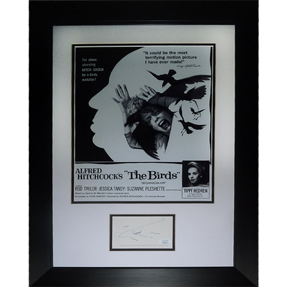 Alfred Hitchcock The Birds 11x17 Movie Poster Deluxe Framed with Tippi Hedren Autograph - JSA