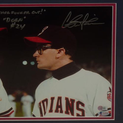 Charlie Sheen And Corben Bernsen Autographed Major League Deluxe Framed 11x14 Photo w/ Strike this M F Out - JSA