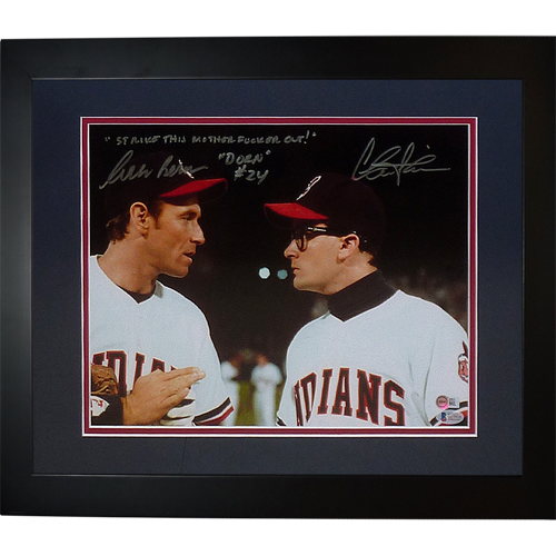 Charlie Sheen And Corben Bernsen Autographed Major League Deluxe Framed 11x14 Photo w/ Strike this M F Out - JSA