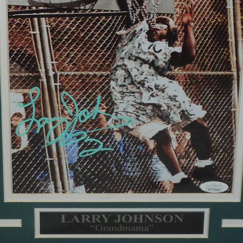 Larry Johnson Autographed Grandmama Deluxe Framed 8x10 Photo - JSA