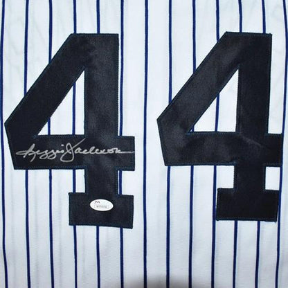 Reggie Jackson Autographed and Framed Pinstriped Yankees Jersey