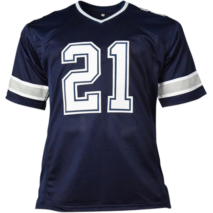 Deion Sanders Autographed Dallas (Navy Blue #21) Custom Jersey - Beckett