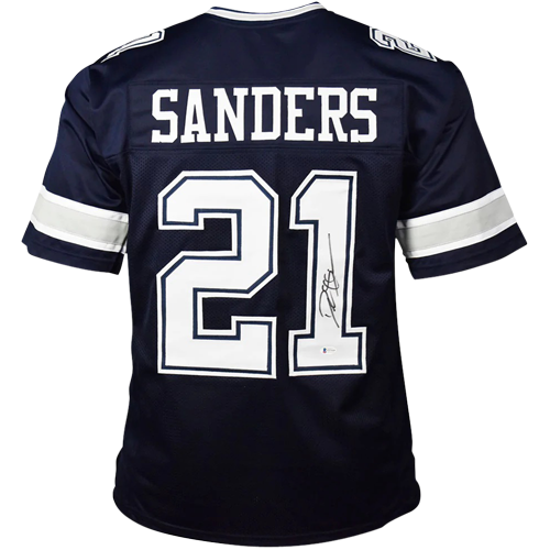 Deion Sanders Autographed Dallas (Navy Blue #21) Custom Jersey - Beckett