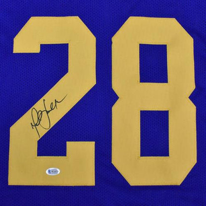 Marshall Faulk Autographed St. Louis Rams (Throwback Blue #28) Custom Jersey - JSA