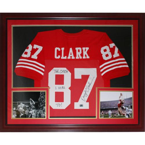 Dwight Clark Autographed San Francisco 49ers (Red #87) Deluxe Framed Jersey w/ 