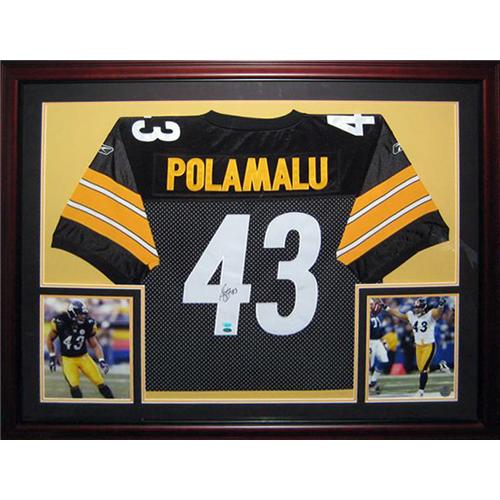 Troy Polamalu Autographed Pittsburgh Steelers (Black #43) Deluxe Framed Jersey - Polamalu Holo