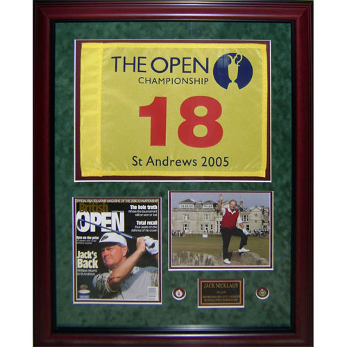 Jack Nicklaus Autographed 2005 British Open Program (Last Open at St Andrews) Deluxe Framed with Flag and Photo