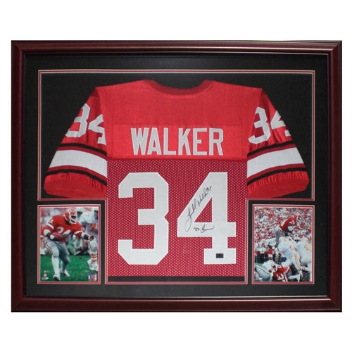 Herschel Walker Autographed Georgia Bulldogs (Red #34) Deluxe Framed Jersey w/ 