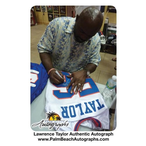 Lawrence Taylor Autographed New York Giants (White #56) Deluxe Framed Jersey