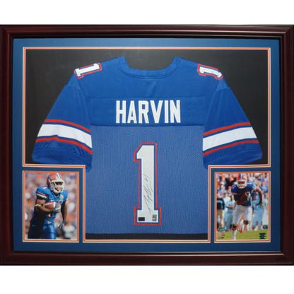 Percy Harvin Autographed Florida Gators (Blue #1) Deluxe Framed Custom Jersey